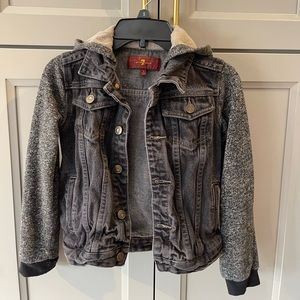 7 For All Mankind Black Acid Wash Hoodie Denim Jean Boys Kids Jacket Sz. Small